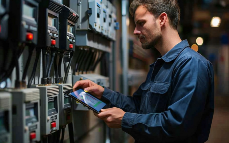 Person on laptop smiling after using tenant billing service to simplify their energy management