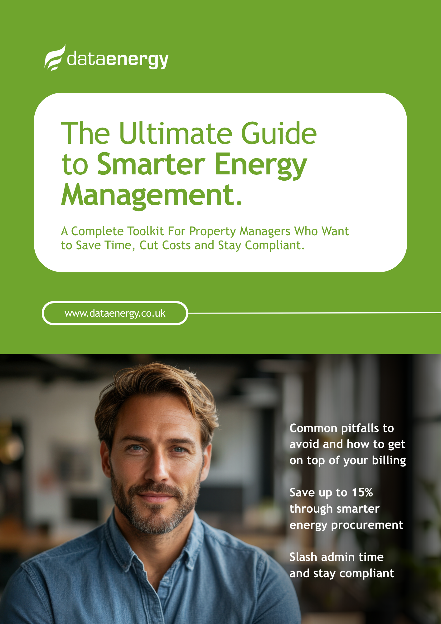 Person on laptop smiling after using tenant billing service to simplify their energy management